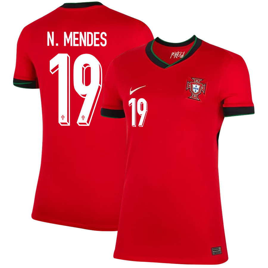 Nuno Mendes 19 Portugal National Team 2024/25 Home WOMEN Jersey - Red