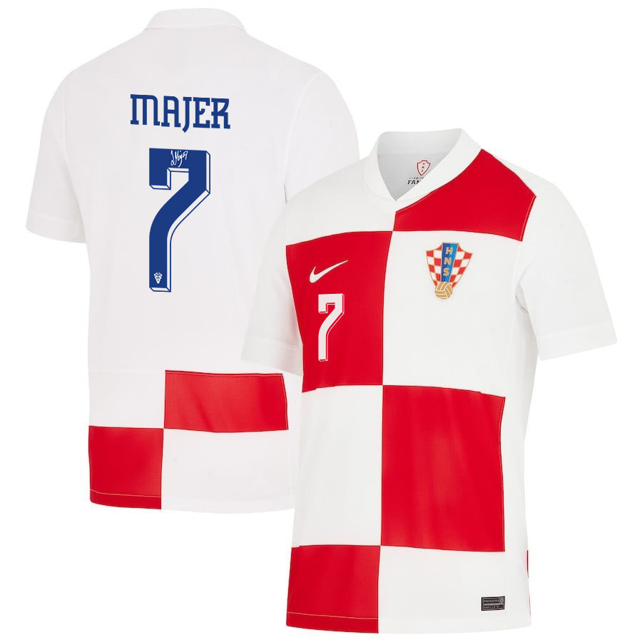 Lovro Majer 7 Signed Croatia National Team 2024 Home Men Jersey Autographed - White