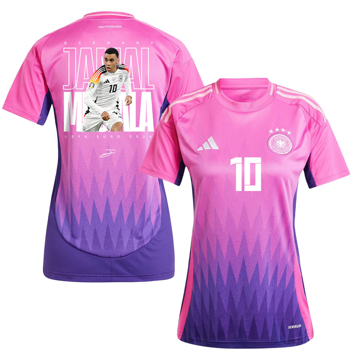 Jamal Musiala 10 Signed Young Talent Germany National Team 2024 Away WOMEN Jersey - Purple