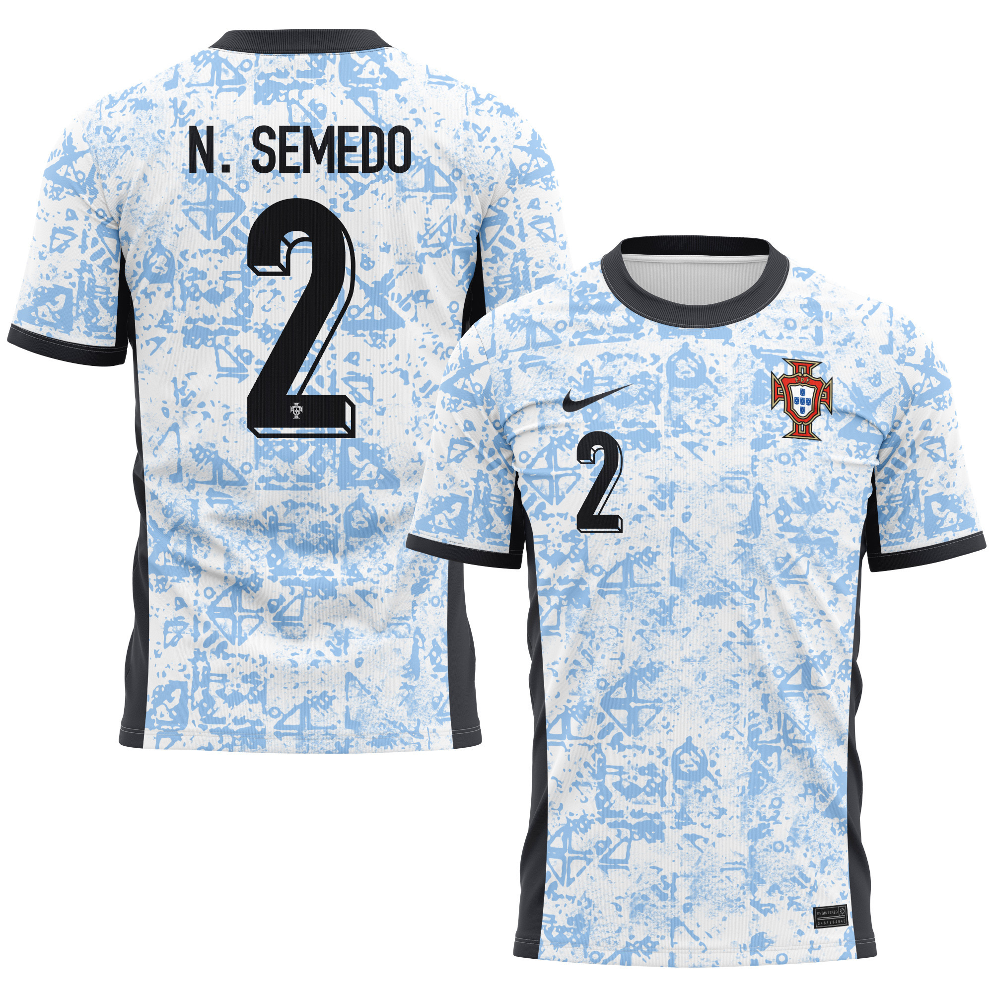 Nélson Semedo 2 Portugal National Team 2024/25 Away Kits AOP T-shirt - Cream/Blue