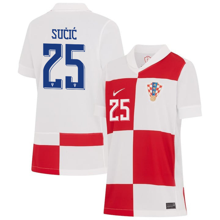 Luka Sučić 25 Croatia National Team 2024 Home YOUTH Jersey - White