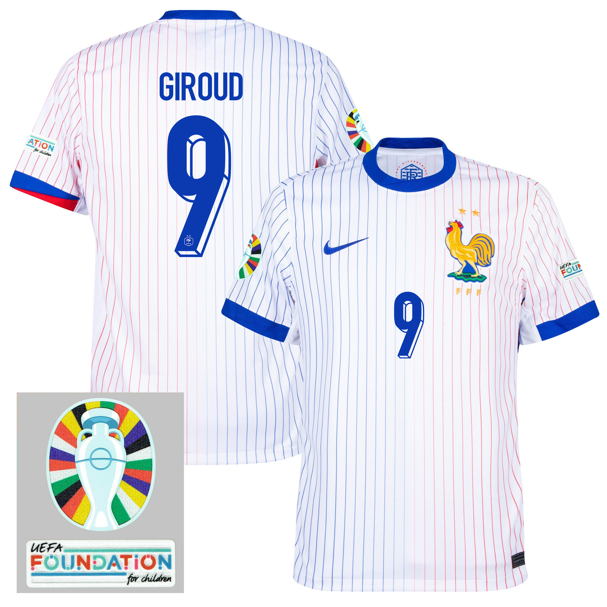 Olivier Giroud 9 France National Team 2024/25 Away Jersey - Euro UEFA Patch - Men, White