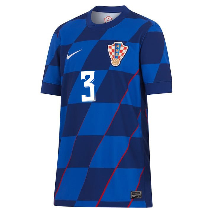 Borna Barišić 3 Croatia National Team 2024 Away YOUTH Jersey - Blue