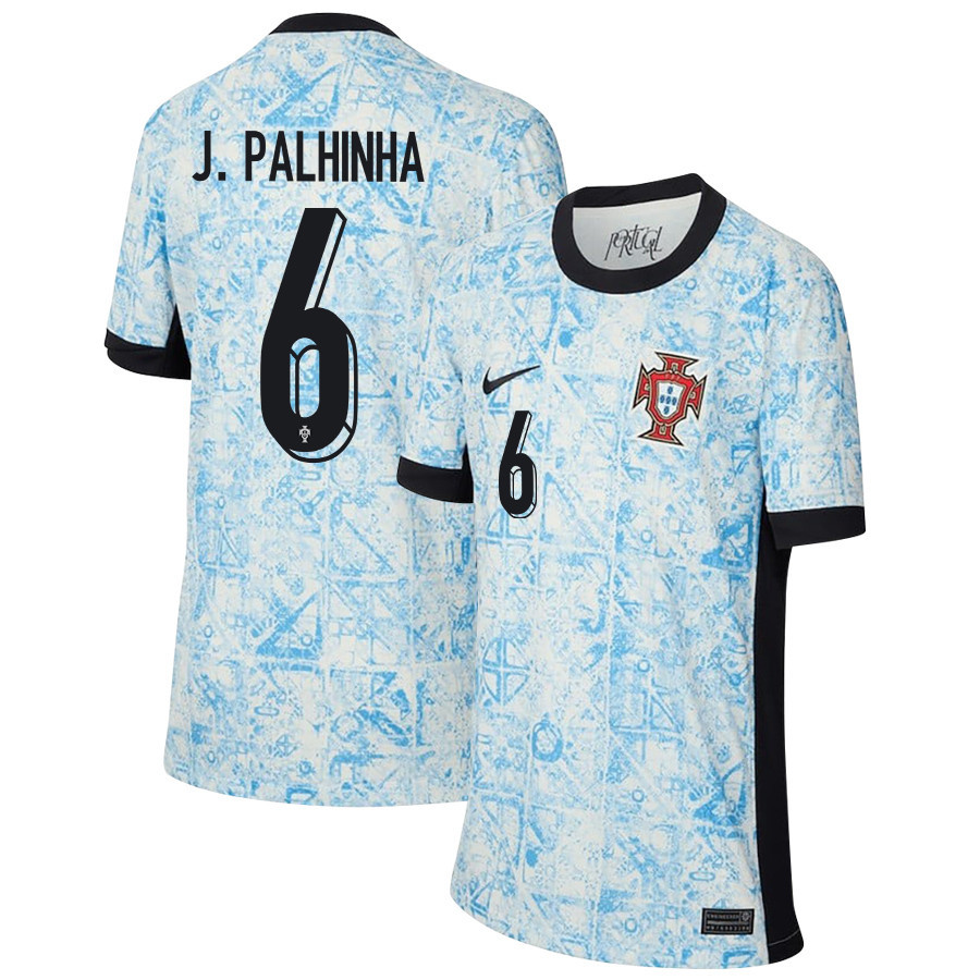 João Palhinha 6 Portugal National Team 2024/25 Away YOUTH Jersey - Cream/Blue