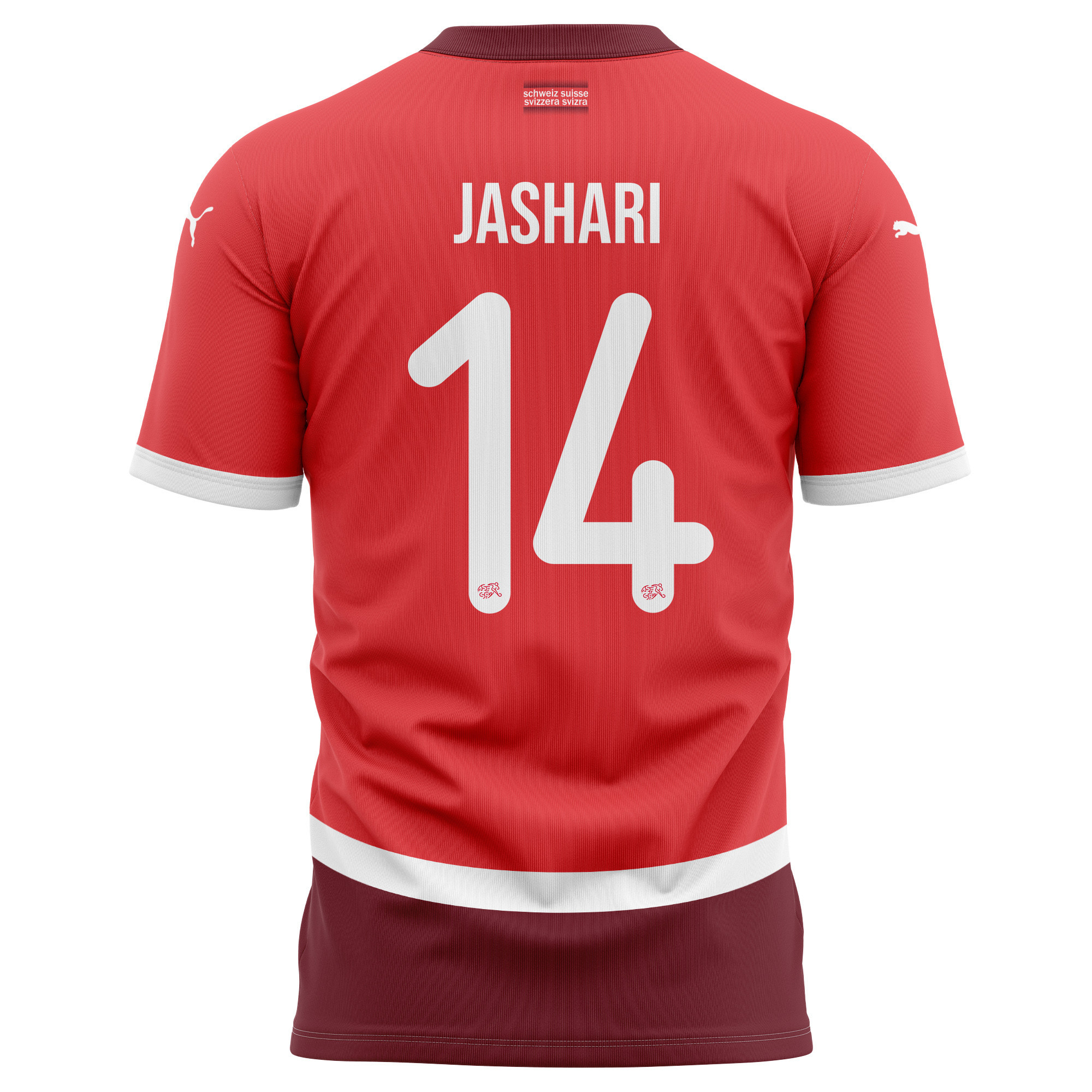 Ardon Jashari 14 Switzerland National Team 2024/25 Home Kits AOP T-shirt - Red