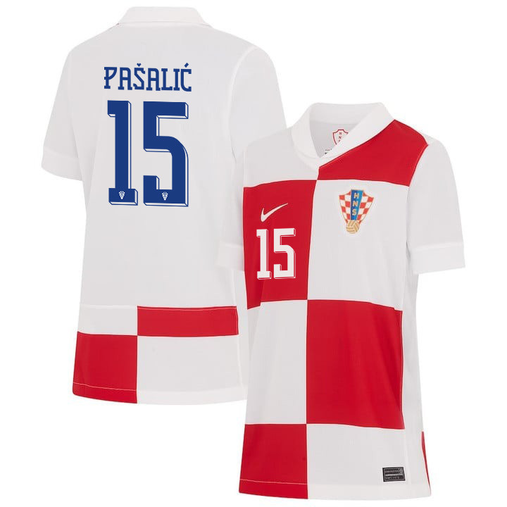 Mario Pašalić 15 Croatia National Team 2024 Home YOUTH Jersey - White