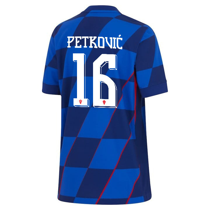 Bruno Petković 16 Croatia National Team 2024 Away YOUTH Jersey - Blue