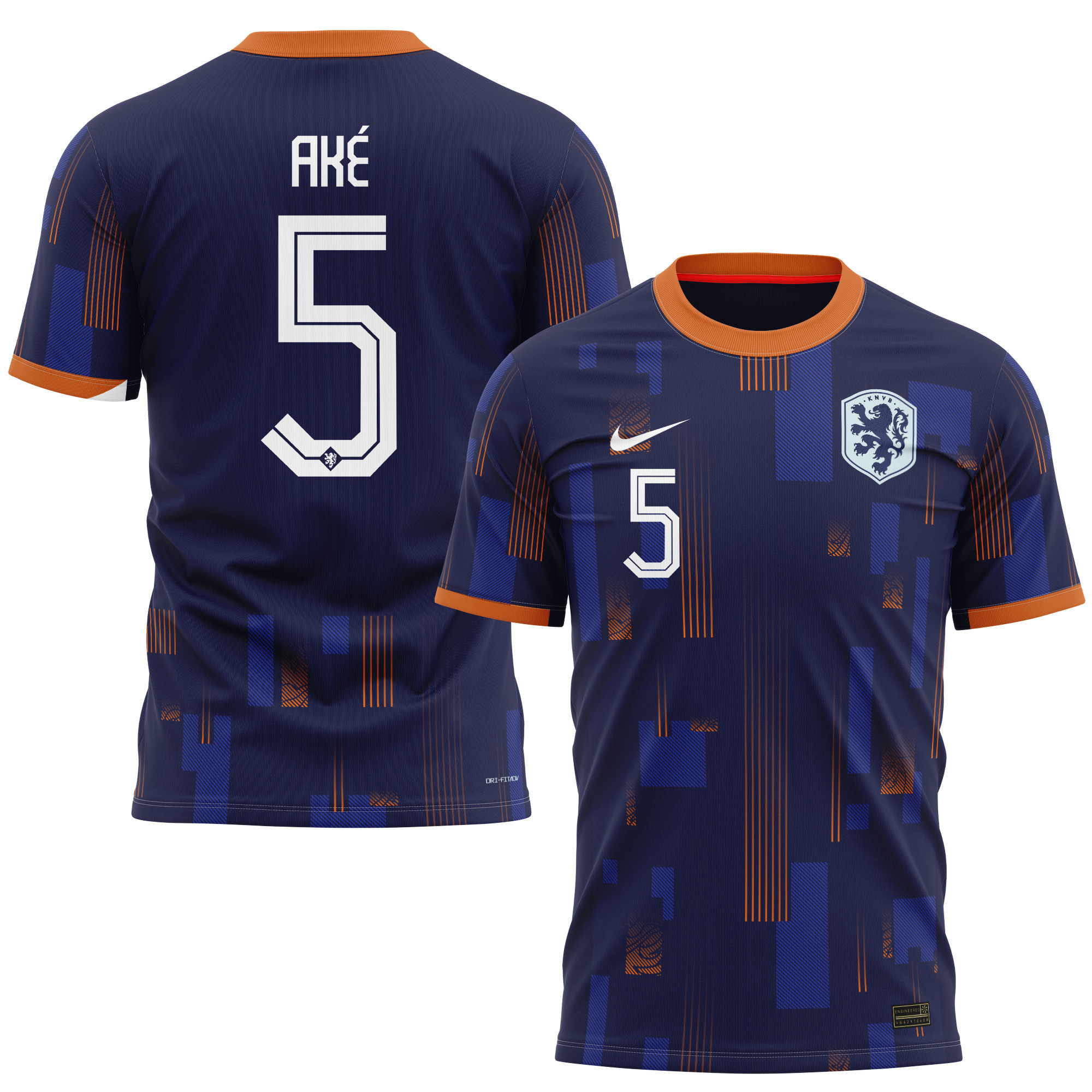 Nathan Aké 5 Netherlands National Team 2024 Away Kits AOP T-shirt - Navy