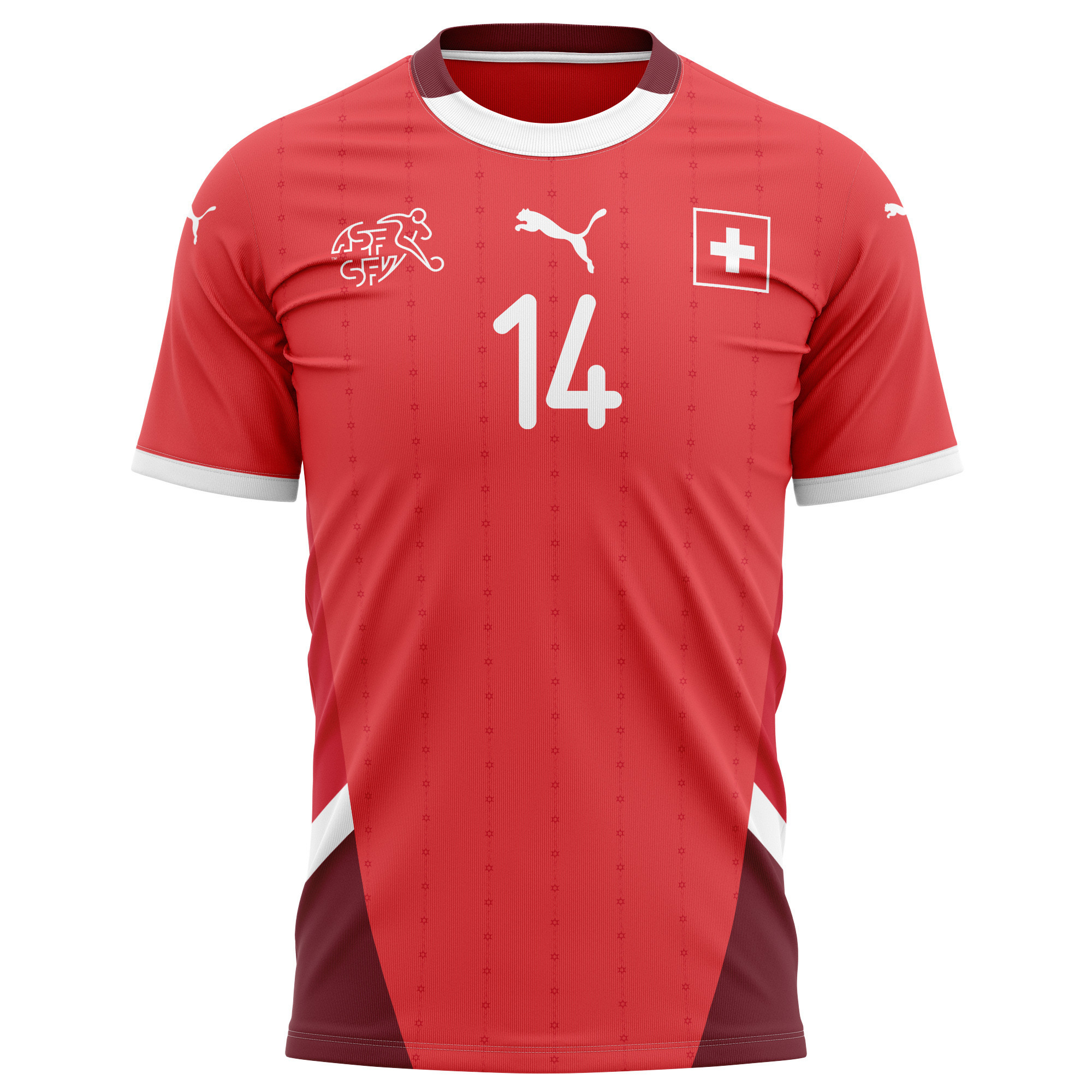 Steven Zuber 14 Switzerland National Team 2024/25 Home Kits AOP T-shirt - Red