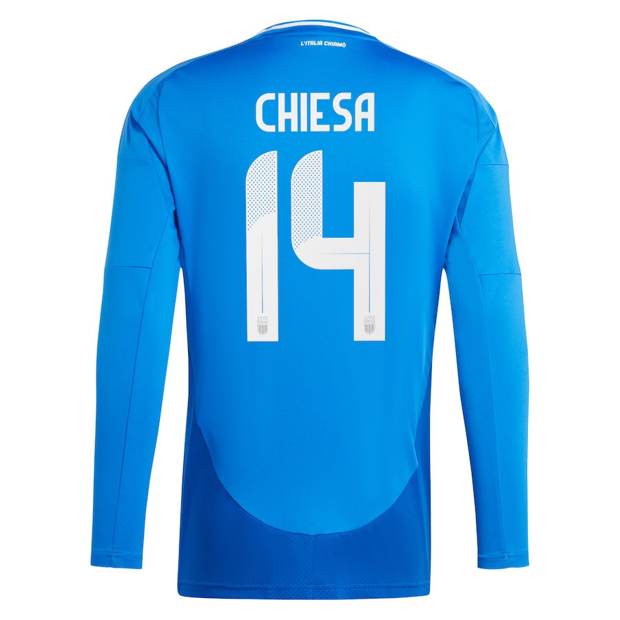 Federico Chiesa 14 Italy National Team 2024 Home Long Sleeve Men Jersey - Blue