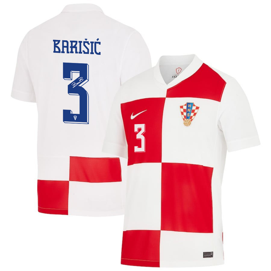 Borna Barišić 3 Signed Croatia National Team 2024 Home Men Jersey Autographed - White