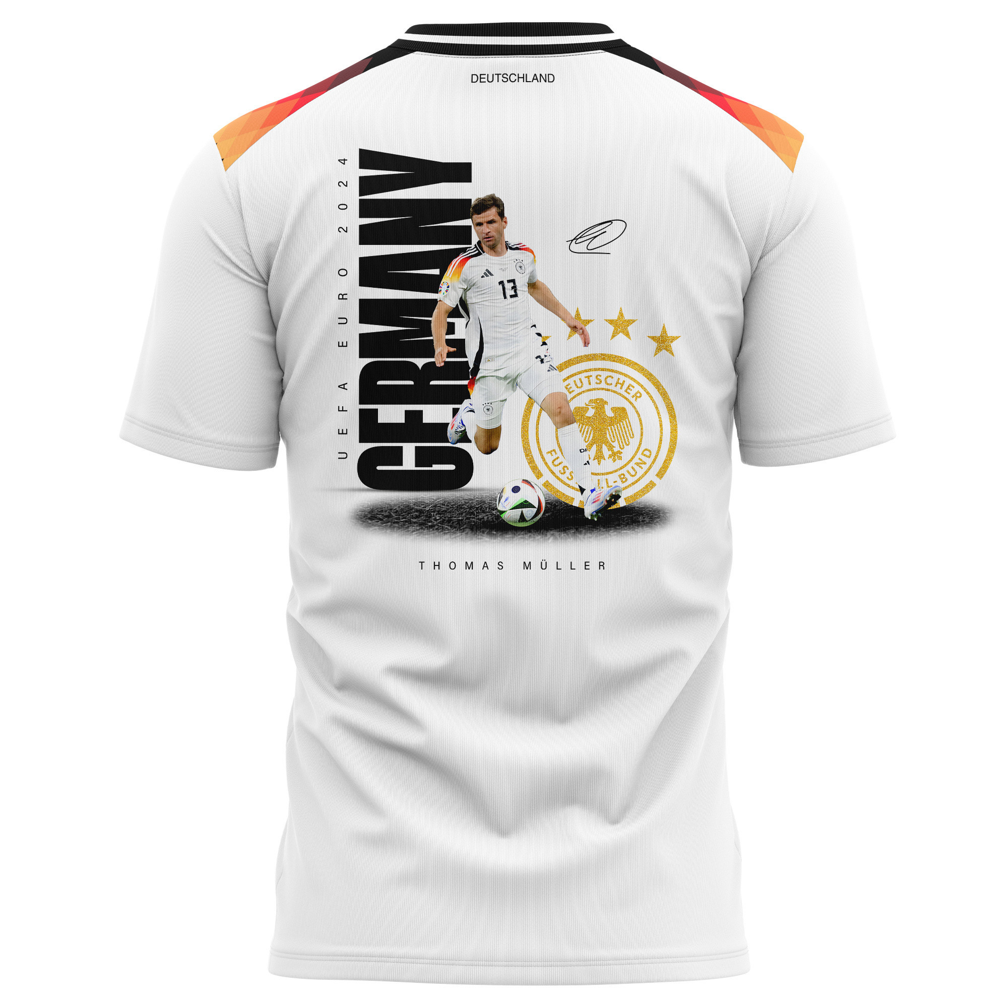 Thomas Müller 13 Signed Goal-Scoring Germany National Team 2024 Home Kits AOP T-shirt - White