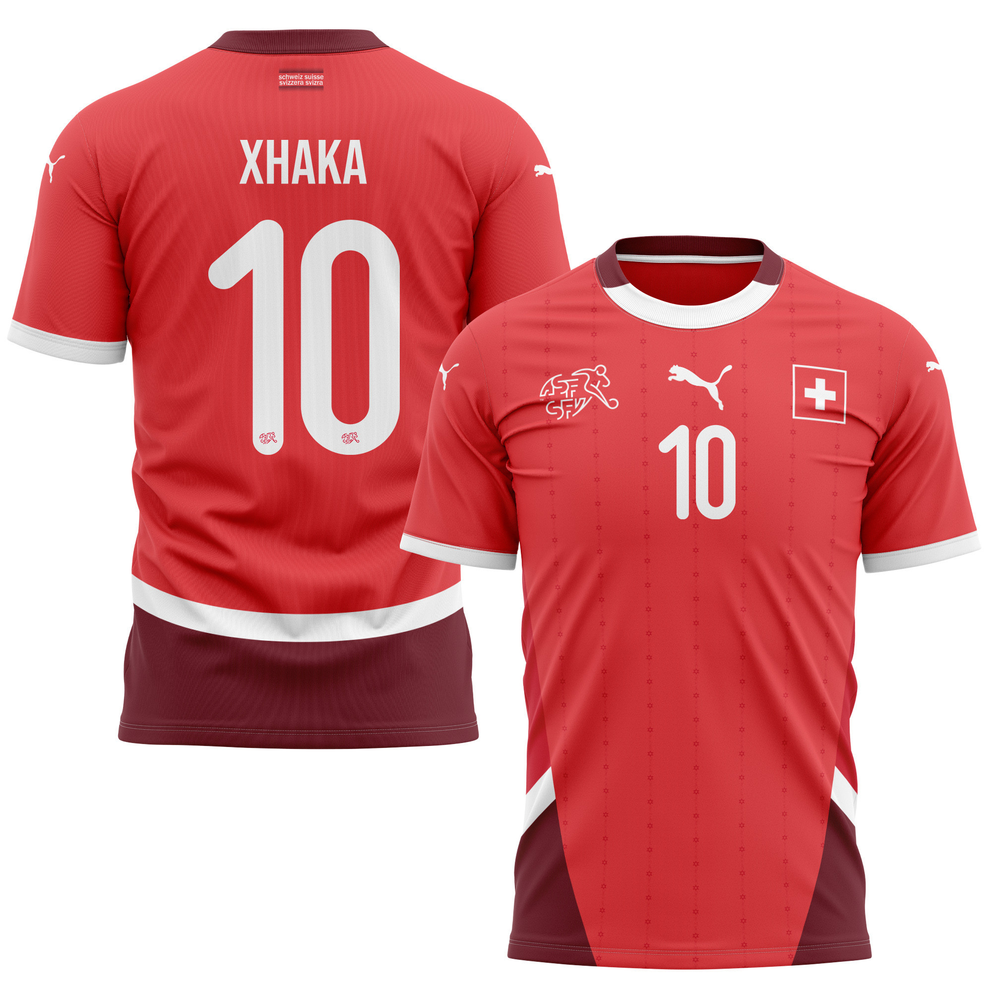 Granit Xhaka 10 Switzerland National Team 2024/25 Home Kits AOP T-shirt - Red
