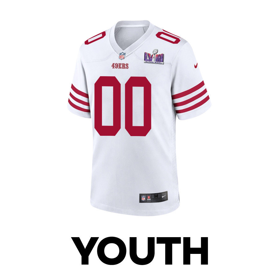 San Francisco 49ers Super Bowl LVIII Patch Game YOUTH Custom Jersey - White