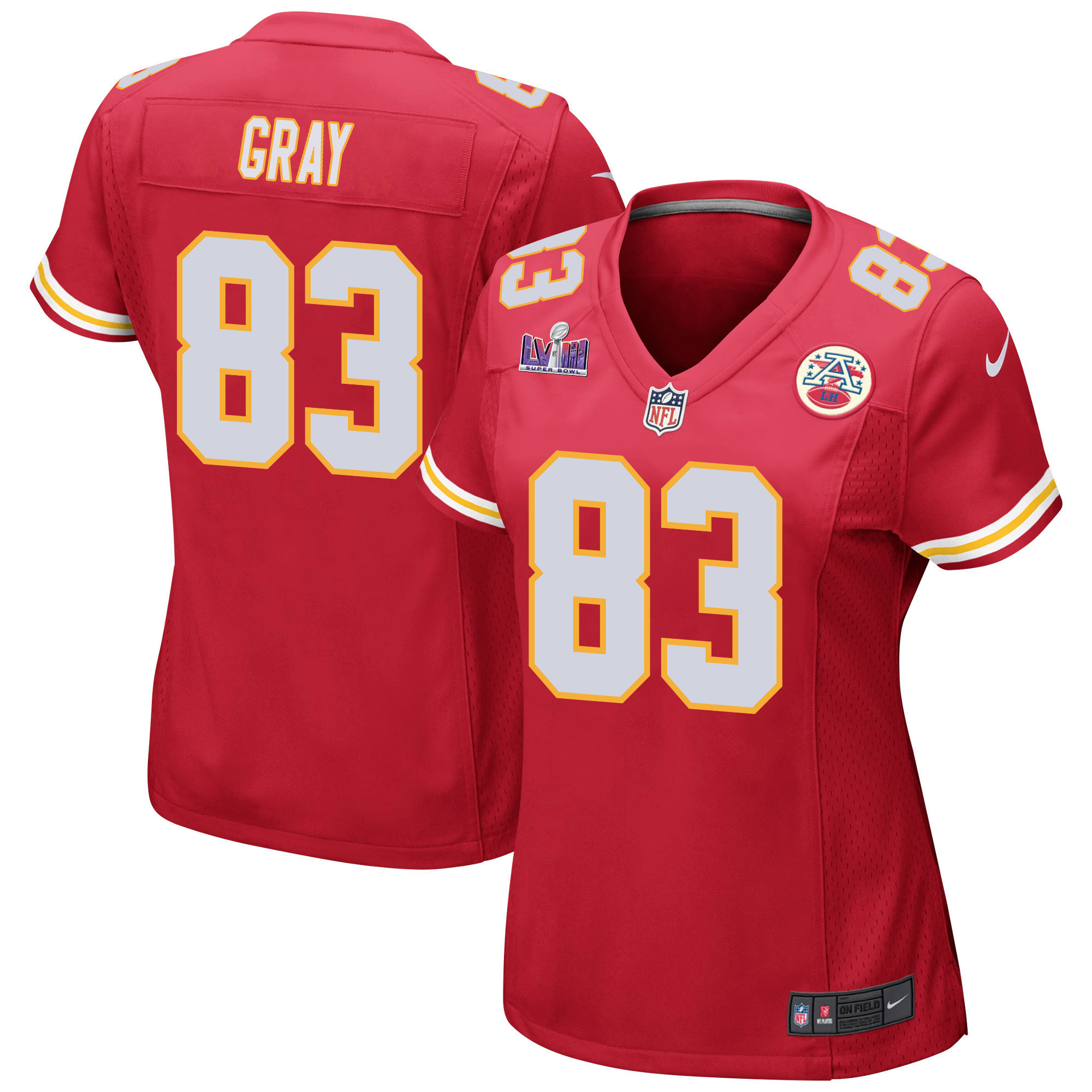 Noah Gray 83 Kansas City Chiefs Super Bowl LVIII Patch Game Women ...