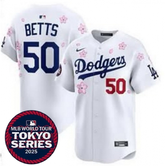 Los Angeles Dodgers 50 Mookie Betts White 2025 Tokyo Series Limited Stitched Baseball Jersey