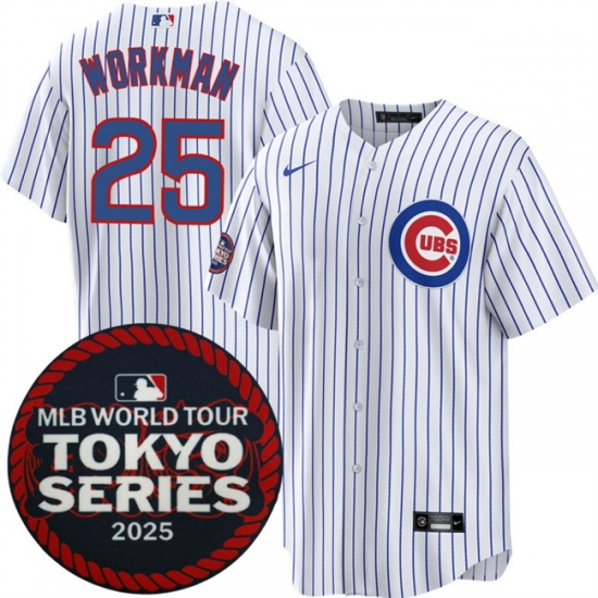 Chicago Cubs 25 Gage Workman White 2025 World Tour Tokyo Series Home Stitched Baseball Jersey