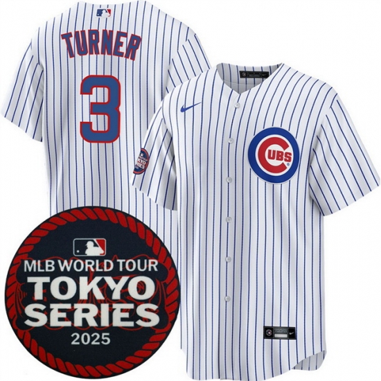 Chicago Cubs 3 Justin Turner White 2025 World Tour Tokyo Series Home Stitched Baseball Jersey
