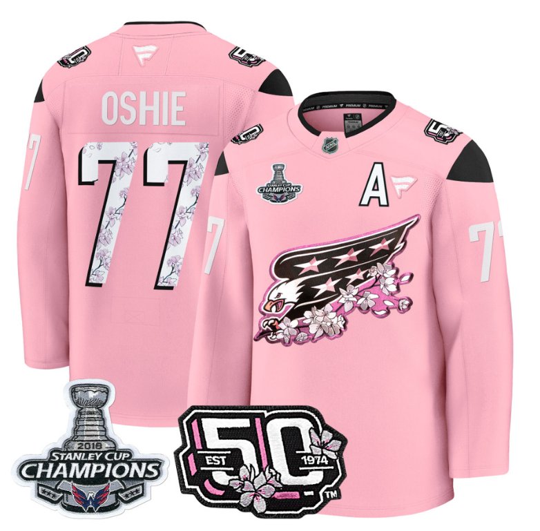 T.J. Oshie Jersey #77 Washington Capitals 50th 2018 Stanley Cup Champions Patch Cherry Blossom