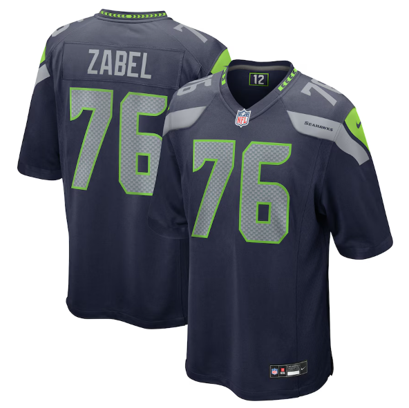 Men's Youth Women's Seattle Seahawks Grey Zabel College Navy 2025 Draft First Round Pick Game Jersey