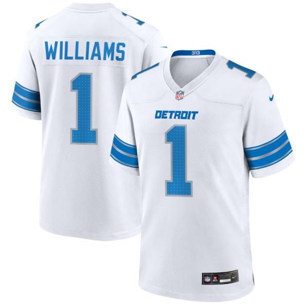 Detroit Lions #1 Jameson Williams White Game Player Jersey