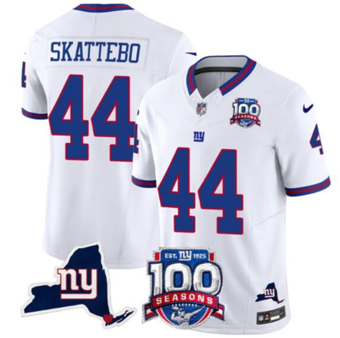 New York Giants 44 Cam Skattebo 100th Season Patch White Jersey