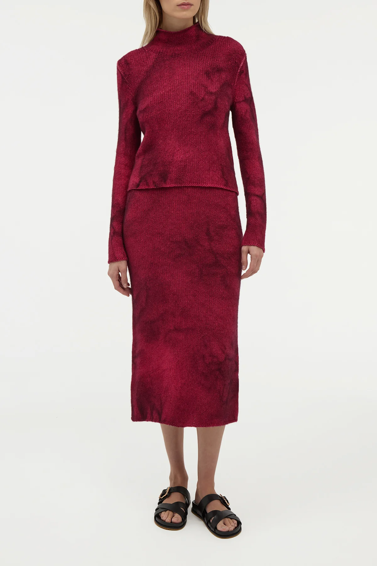 Dorcas Knit Midi Skirt in Bordeaux Cashmere