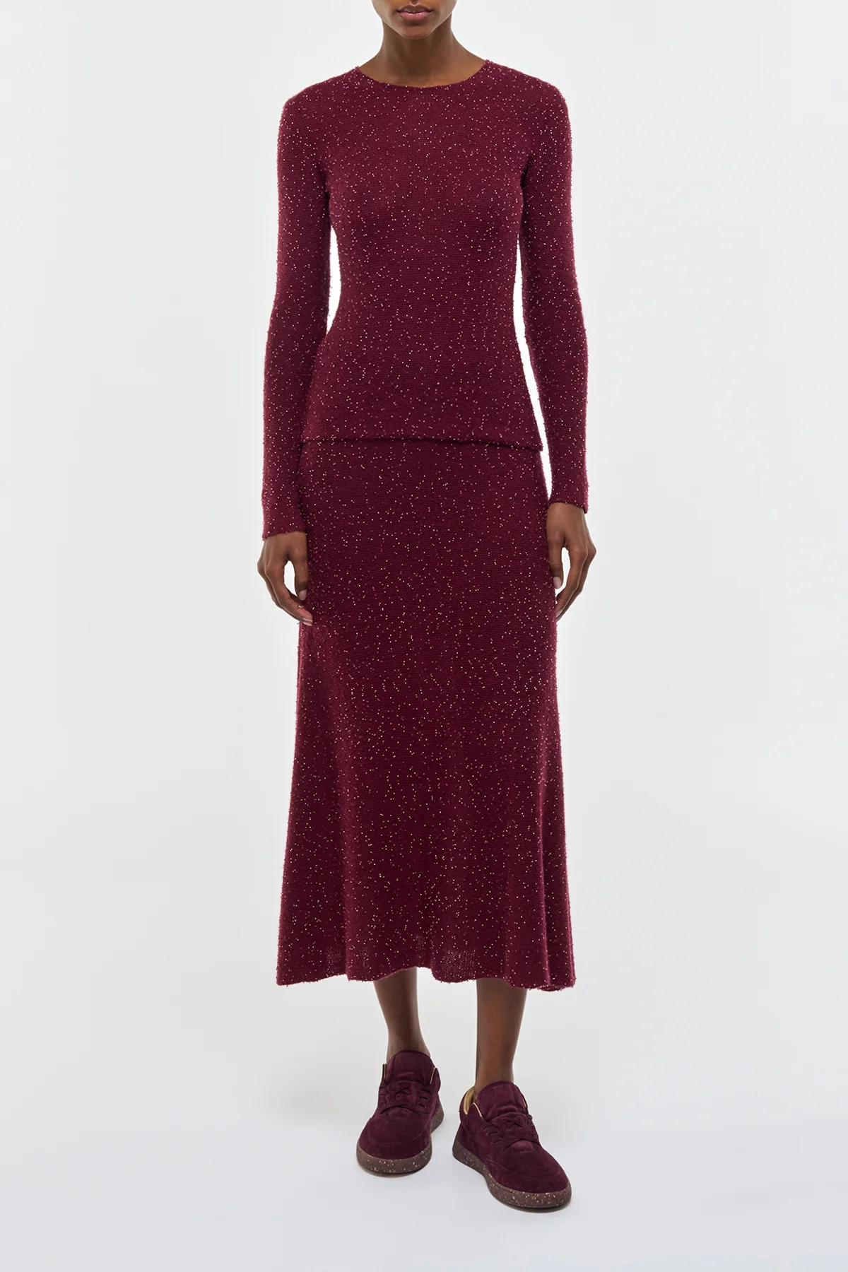 Nello Knit Sweater in Bordeaux Beaded Cashmere Silk