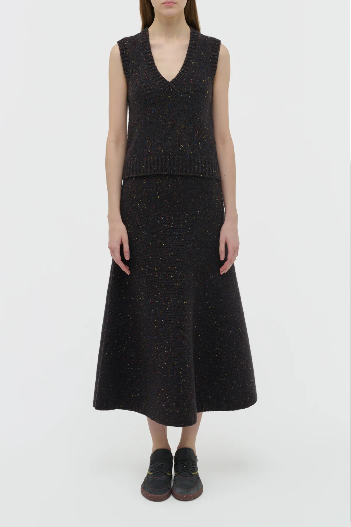Solomon Knit Vest in Charcoal Multi Speckled Aran Cashmere