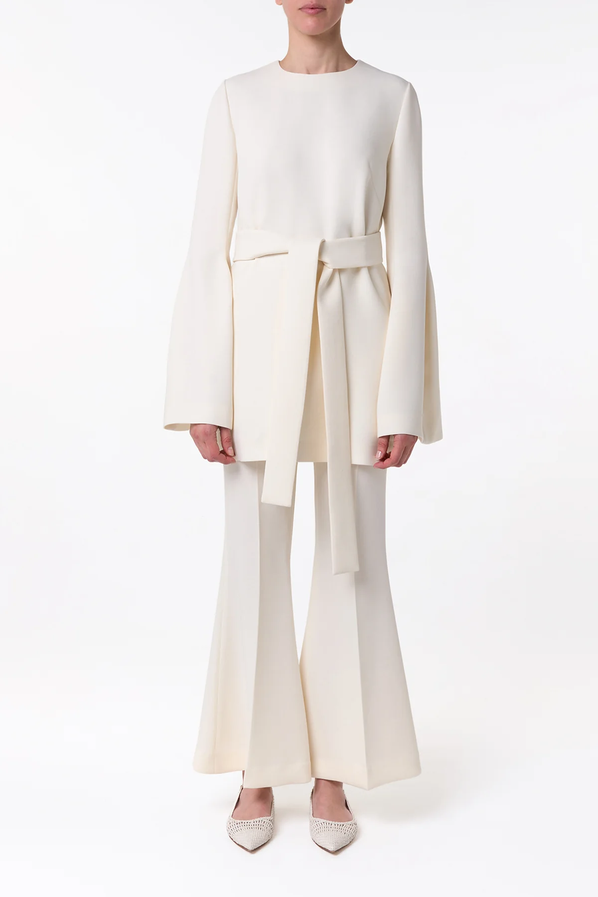 Marsh Flare Cropped Pant in Ivory Wool Crepe