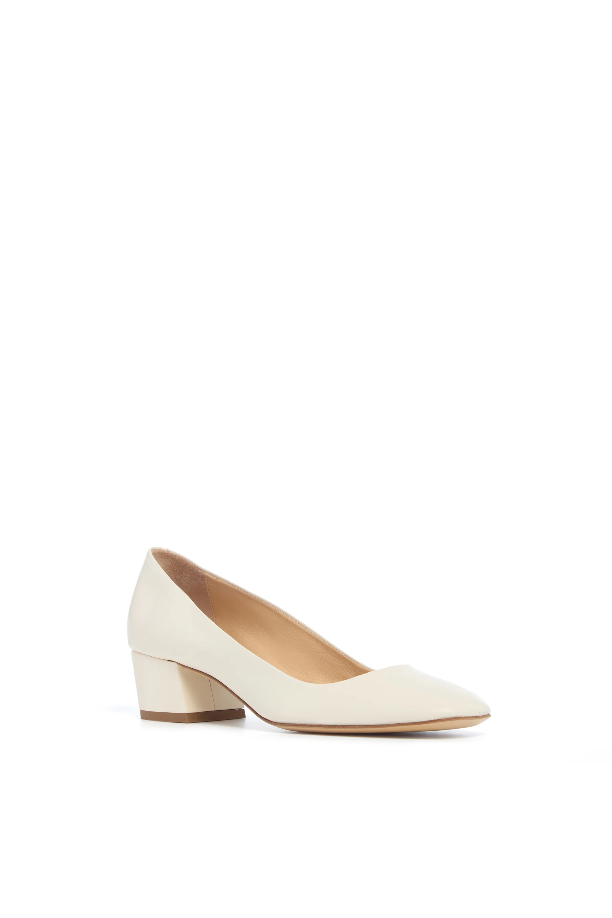 Agathe Low Heel Pump in Ivory Leather