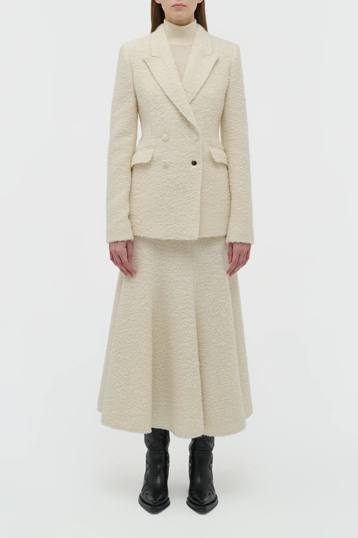 Amy Midi Skirt in Ivory Recycled Cashmere Boucle