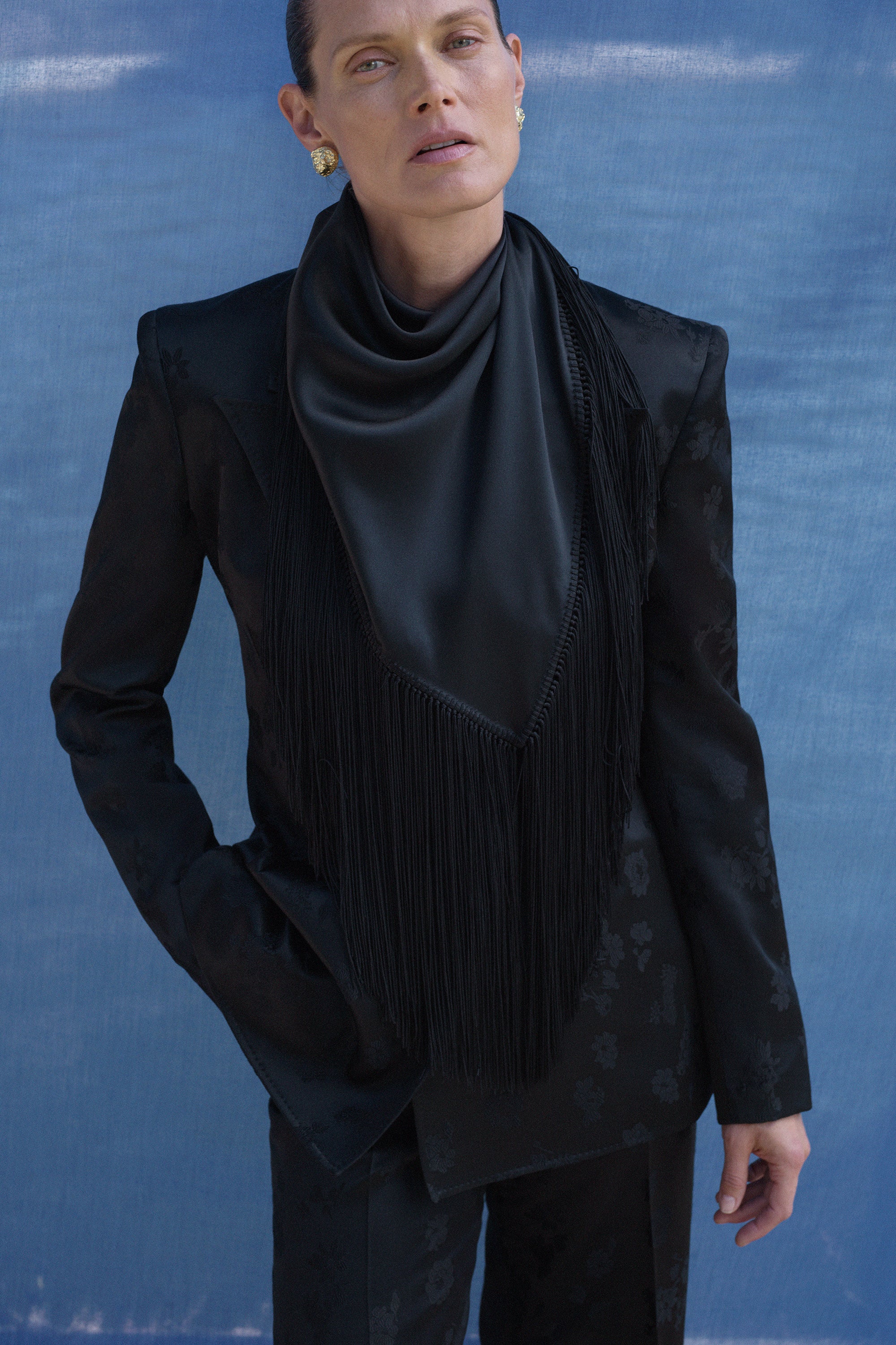 Aleah Blazer in Black Embroidered Silk