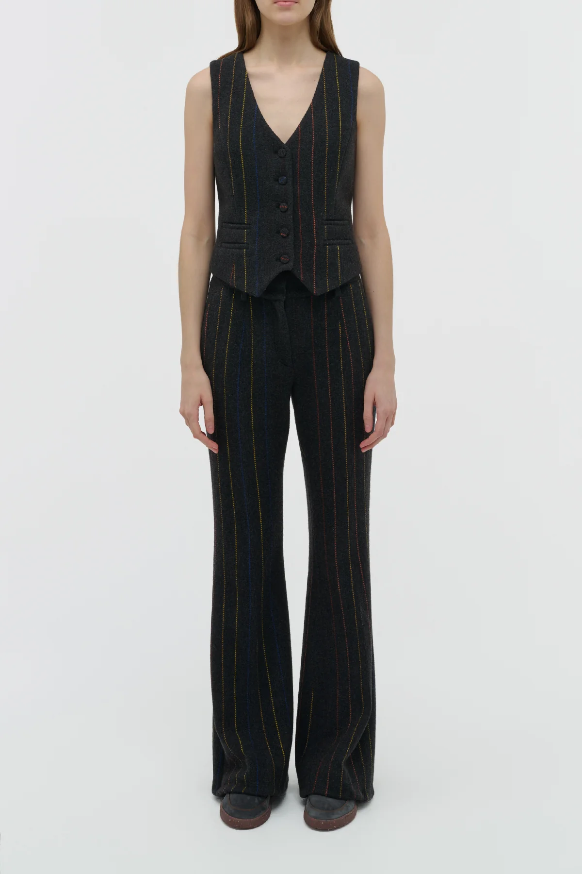 Rhein Flare Pant in Charcoal Multi Pinstripe Wool Cashmere