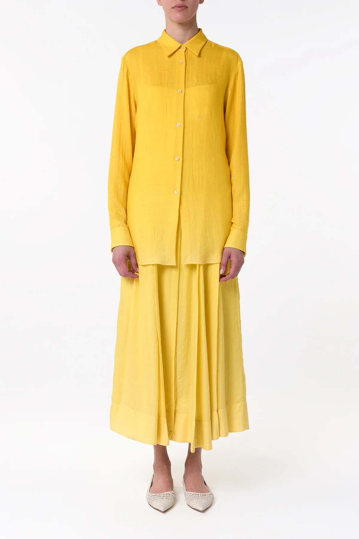 Reyes Shirt in Cadmium Yellow Cashmere Silk Herringbone