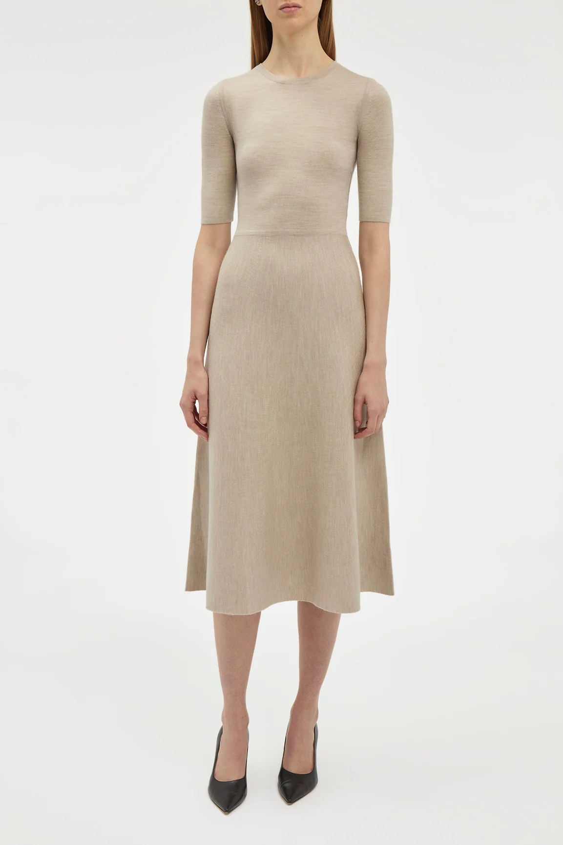 Seymore Knit Midi Dress in Oatmeal Merino Wool Cashmere
