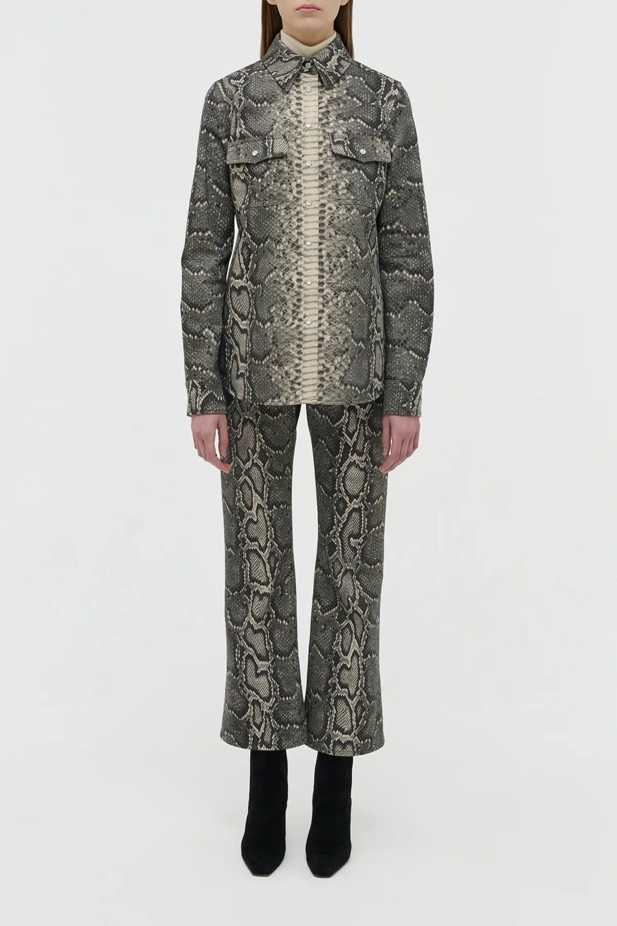 John Austin Shirt in Greyscale Recycled Printed Cotton Denim