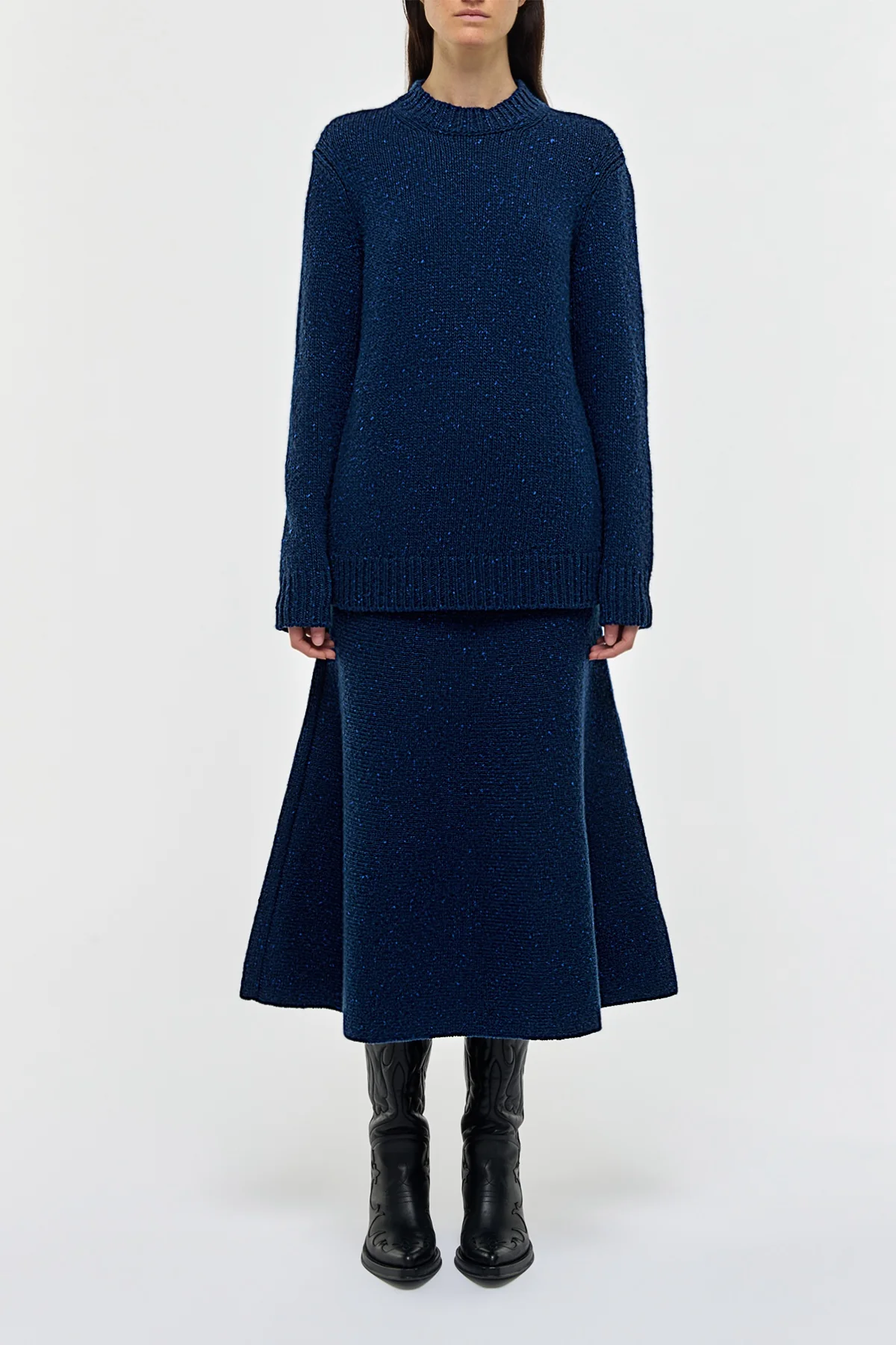 Alfie Knit Sweater in Electric Navy Speckled Aran Cashmere
