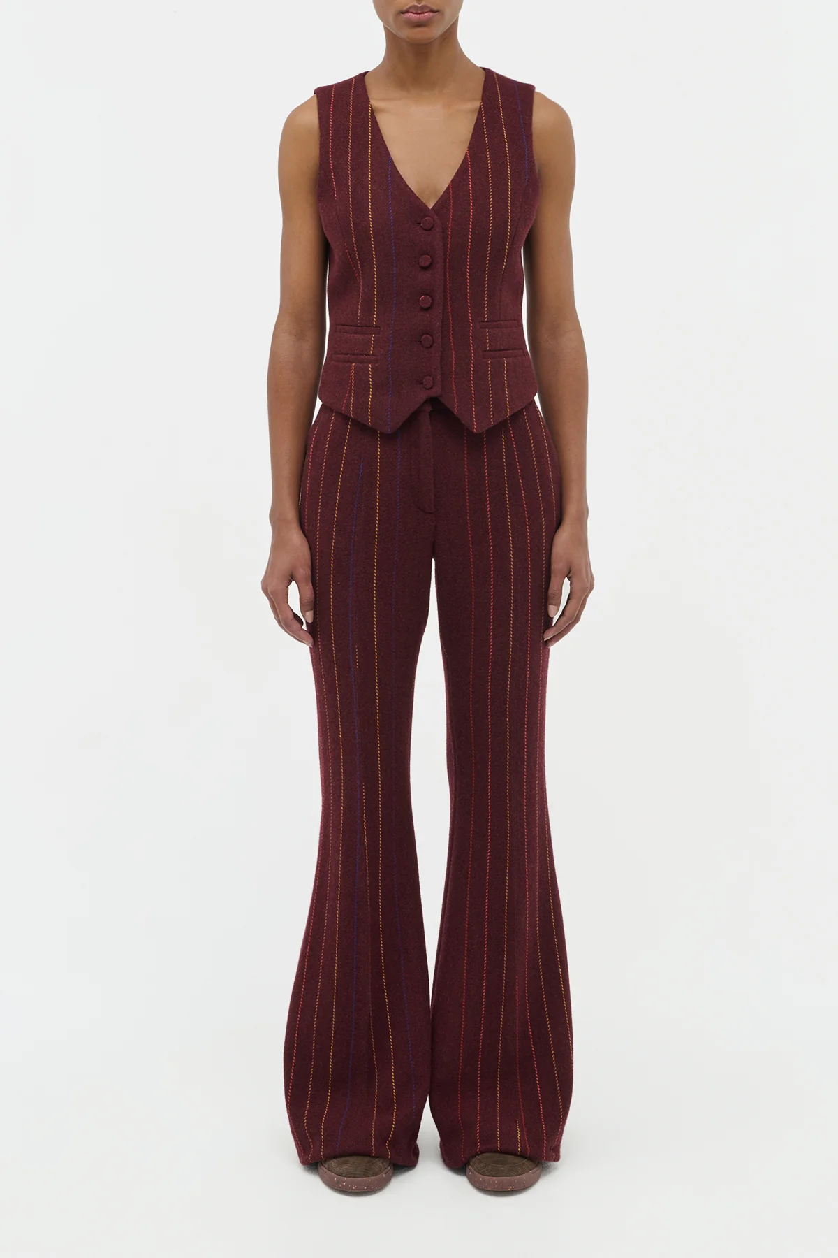 Coleridge Vest in Burnt Sienna Multi Pinstripe Wool Cashmere