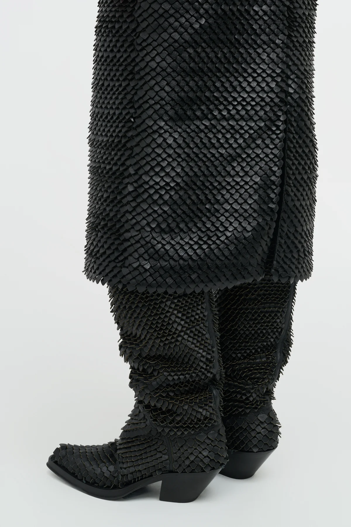 Capitana Cowboy Boot in Black Leather Snake Scales