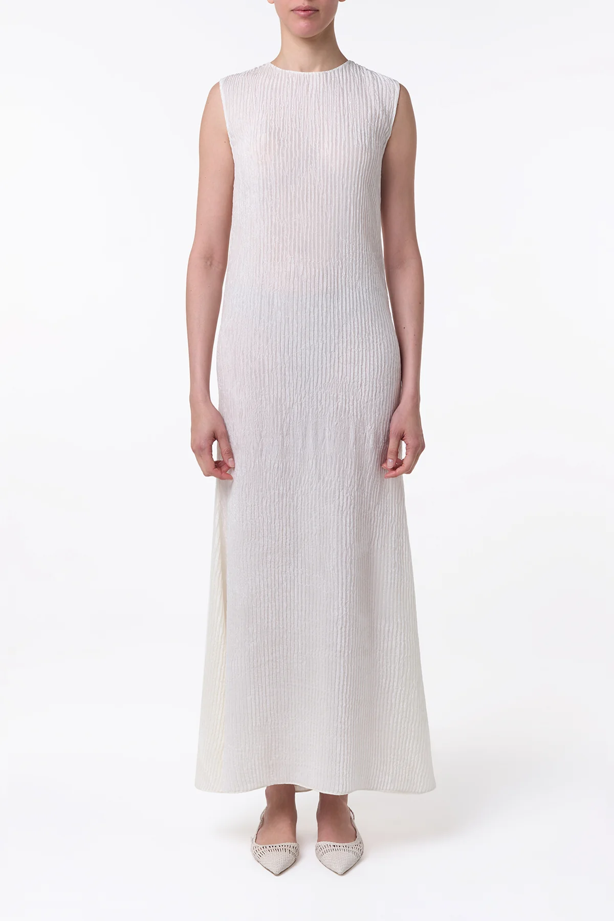 Carling Maxi Dress in Ivory Plisse Silk
