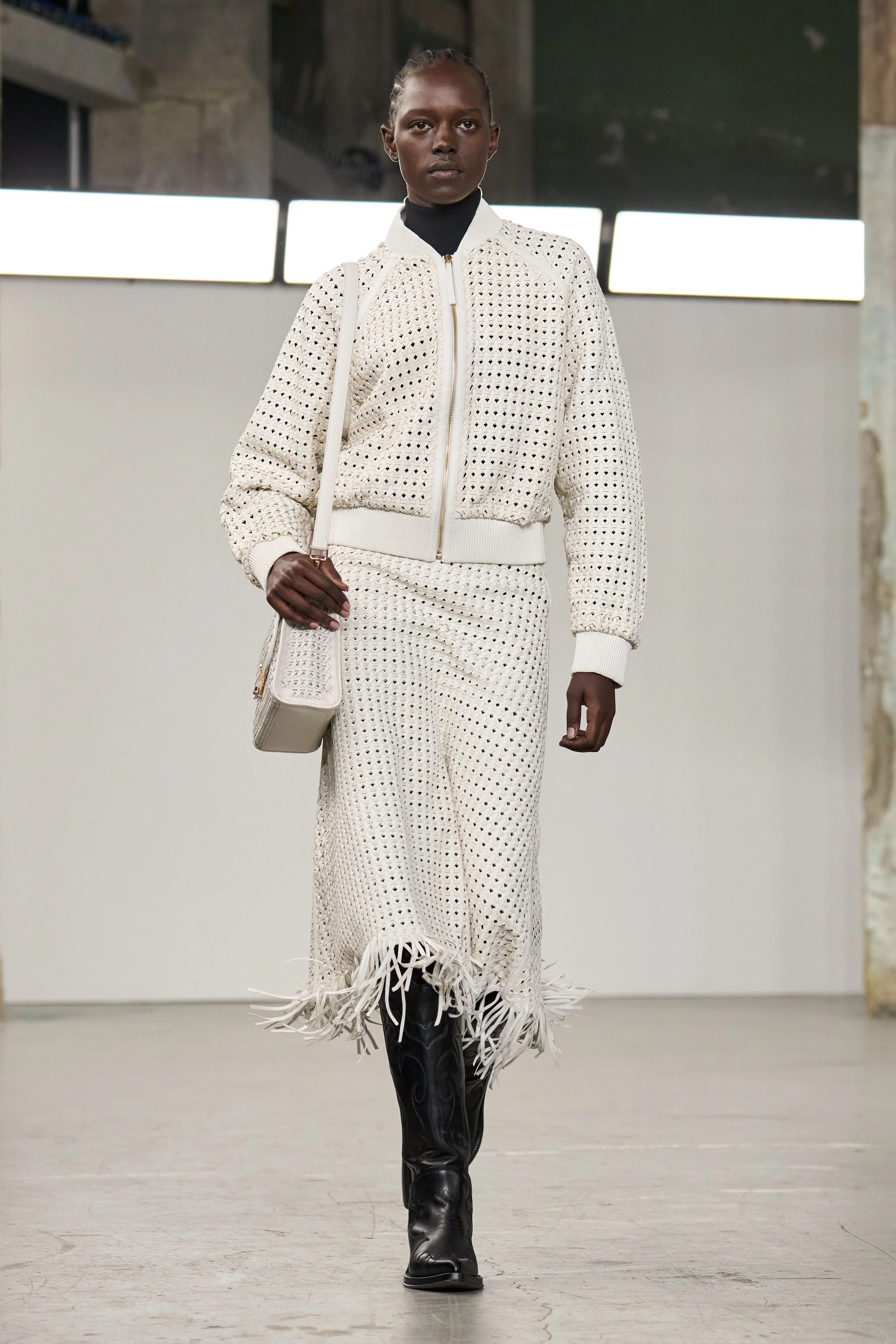 Odin Bomber Jacket in White Woven Leather
