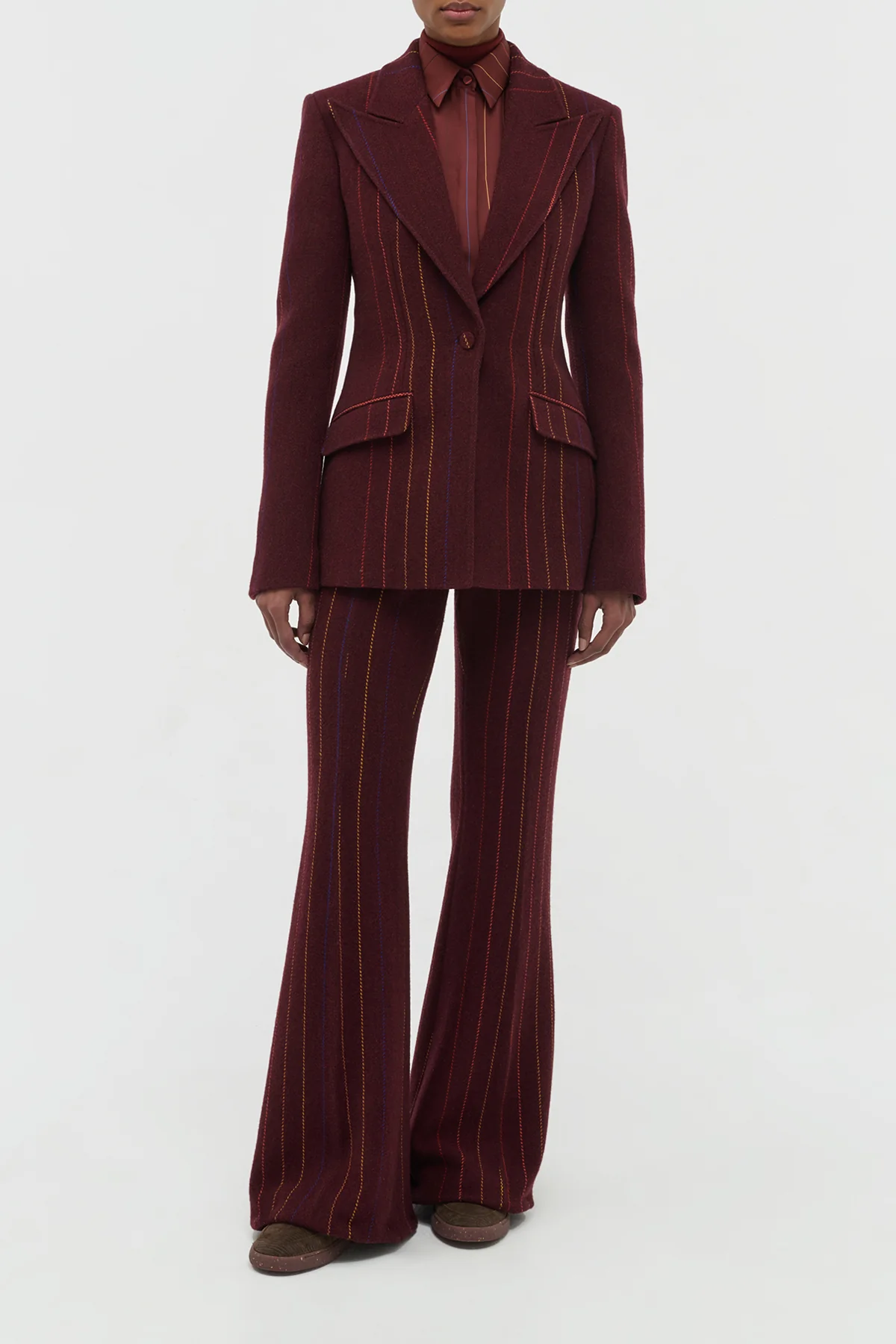 Leiva Blazer in Burnt Sienna Multi Pinstripe Wool Cashmere