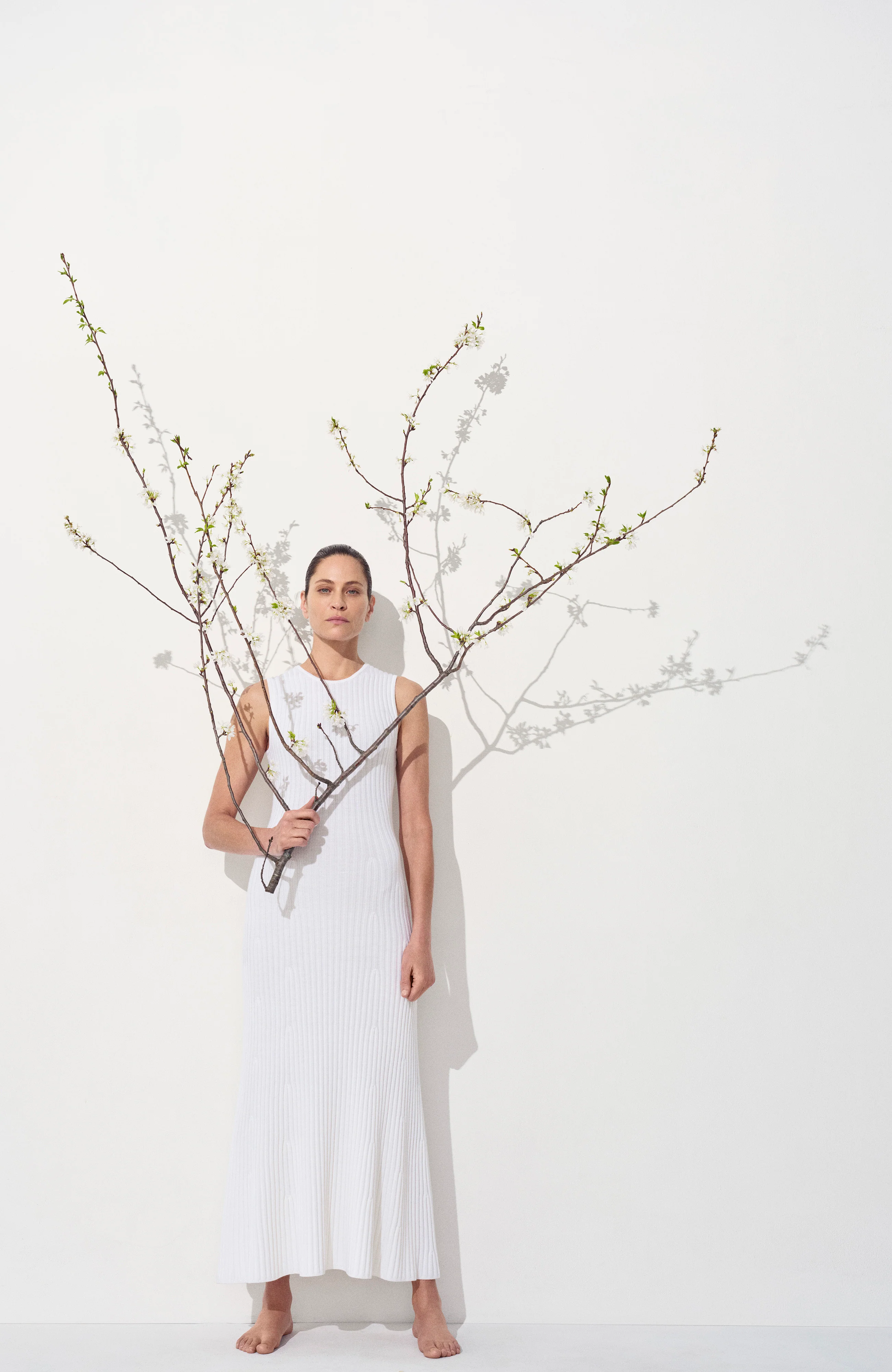 Meier Knit Midi Dress in Ivory Merino Wool Cashmere