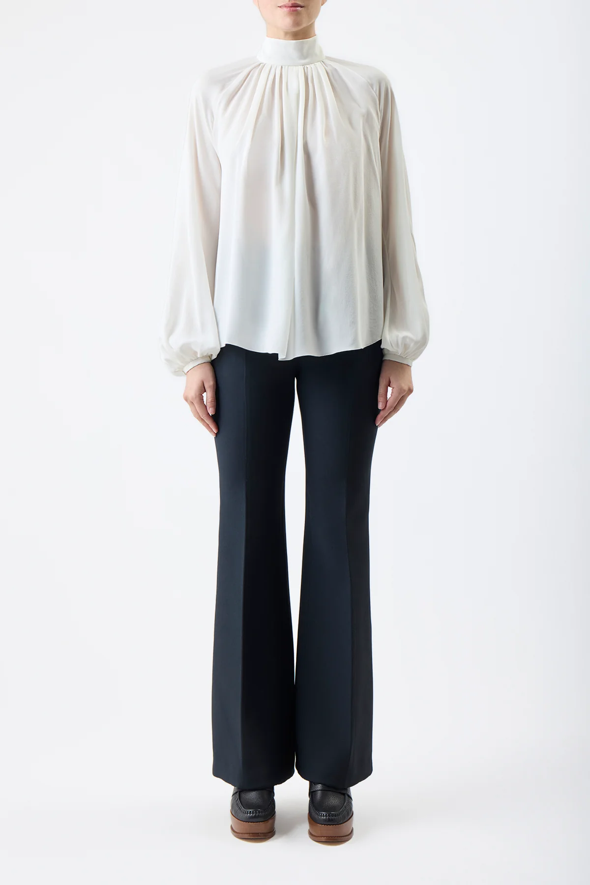 Kiian Pleated Top in Ivory Silk Georgette Twill