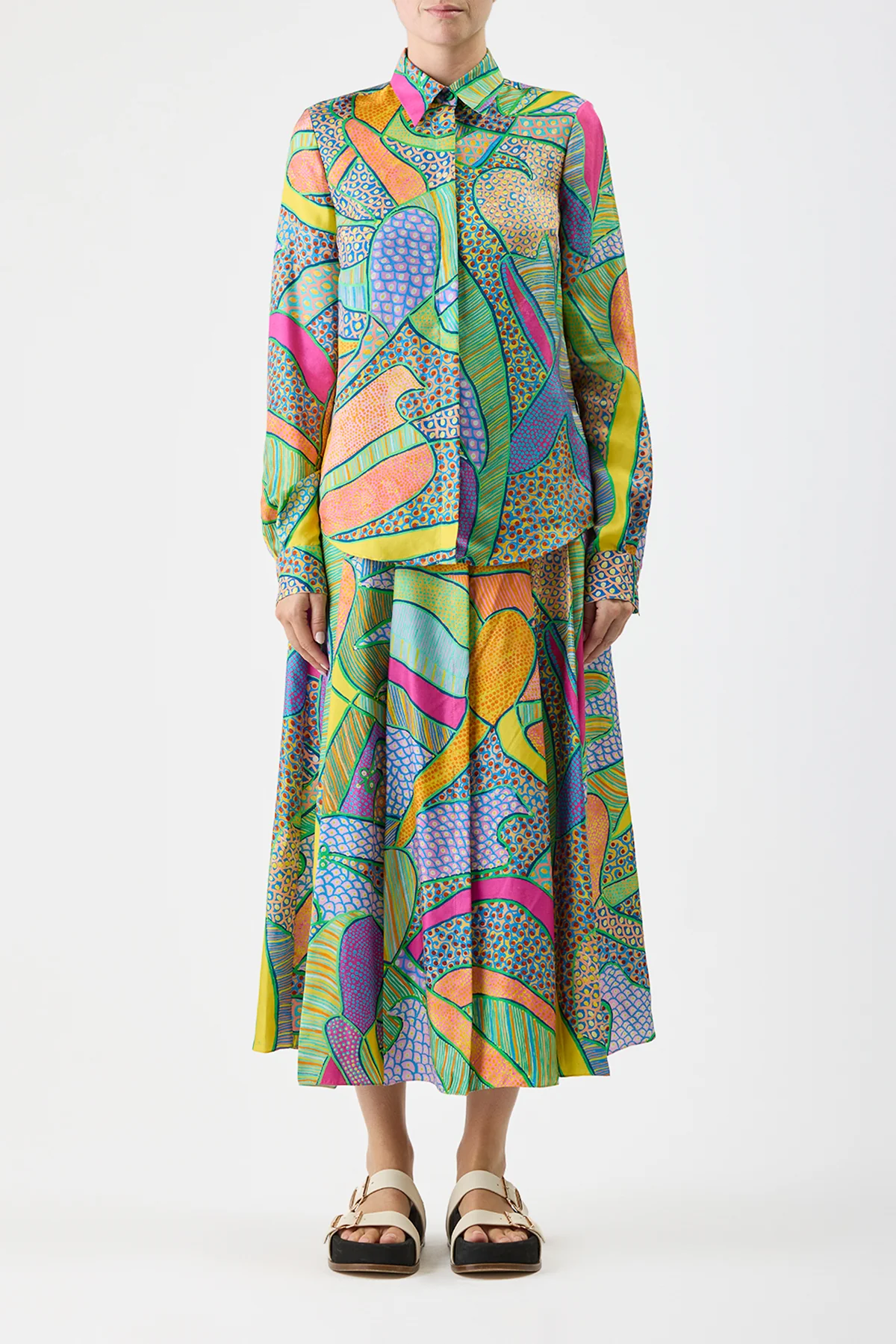 Henri Blouse in Green Multi Printed Silk Twill