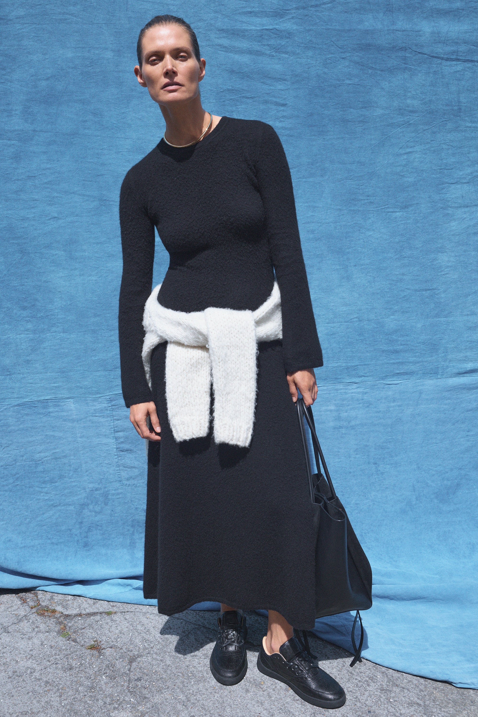 Uriel Knit Maxi Dress in Black Brushed Cashmere