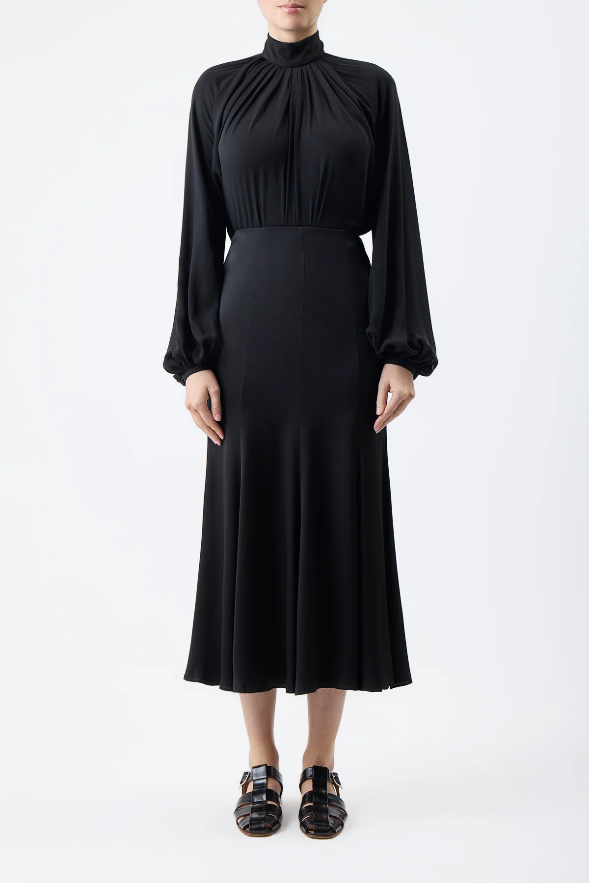 Kiian Pleated Top in Black Silk Georgette Twill