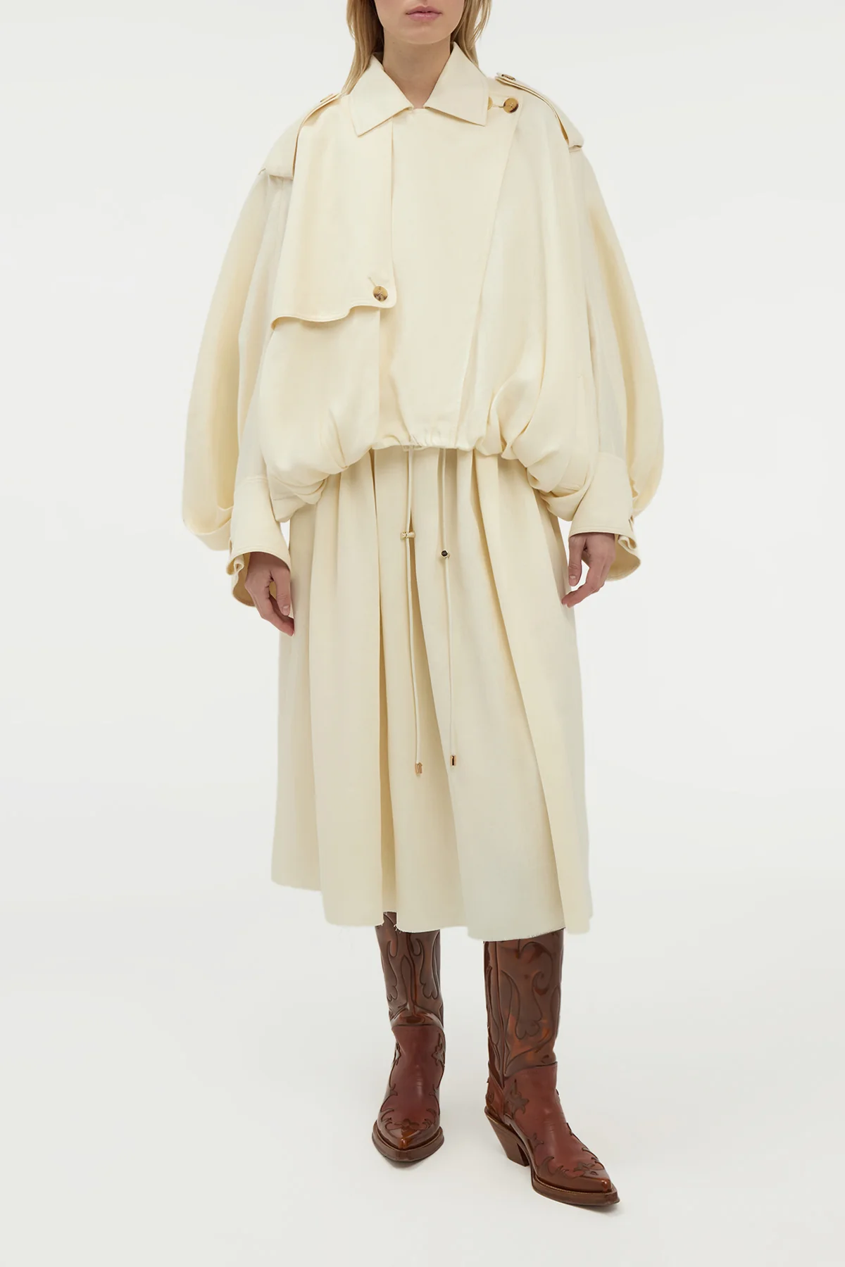 Hunt Oversized Trench Jacket in Ivory Textured Linen