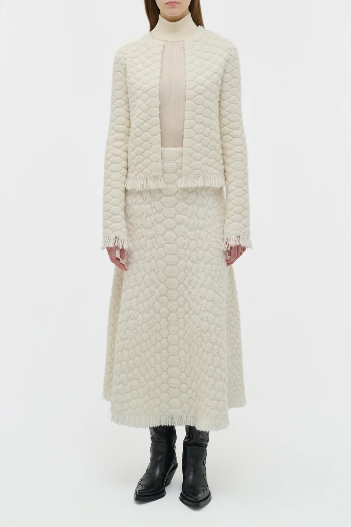 Johannes Fringe Knit Cardigan in Ivory Cashmere